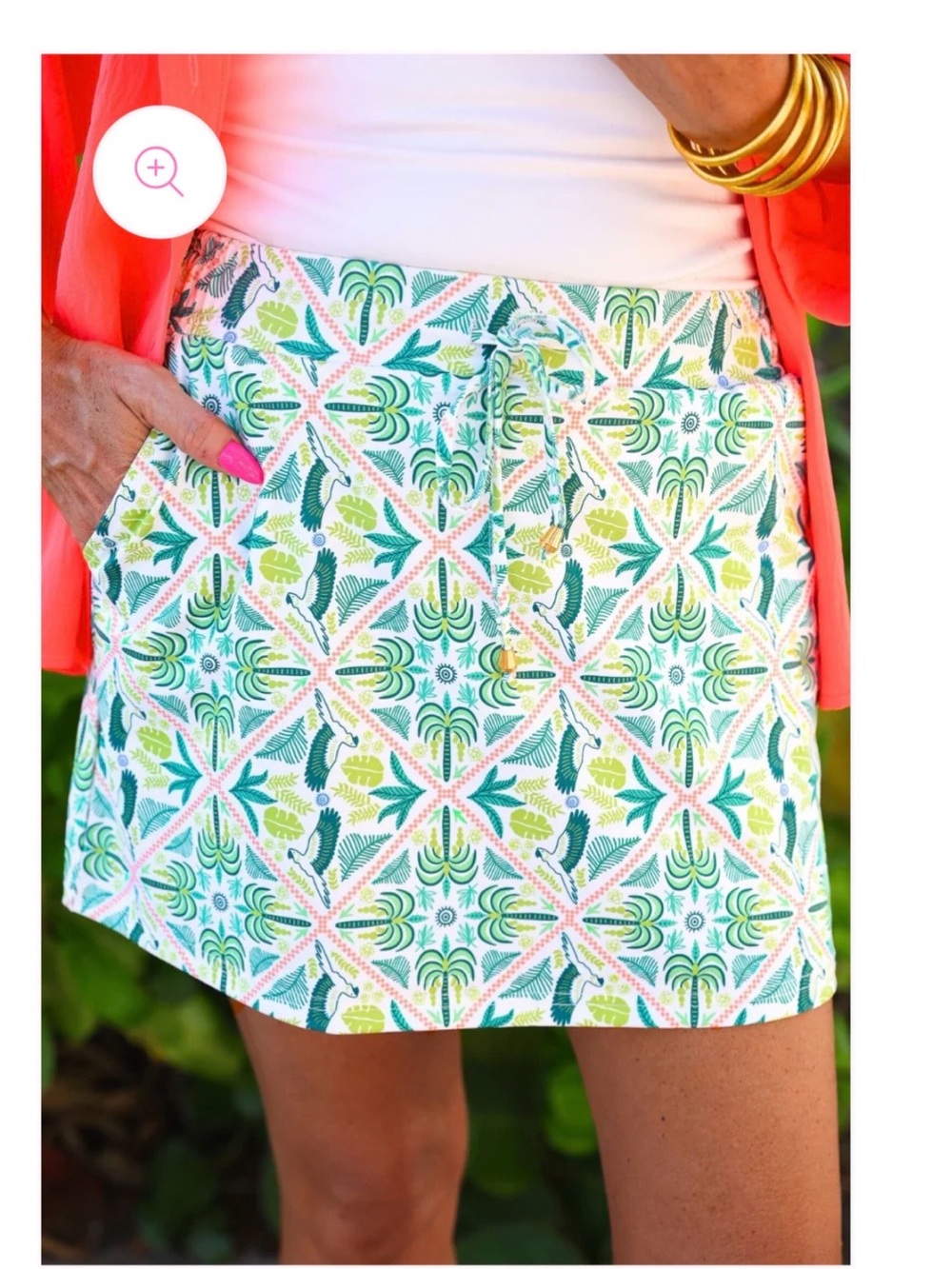 Tropical Tile Athletic Skorts in Green & White